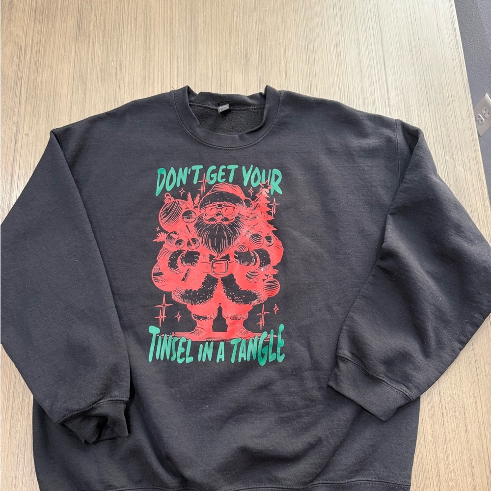 Gildan Black Crewneck Sweater with Santa Graphic